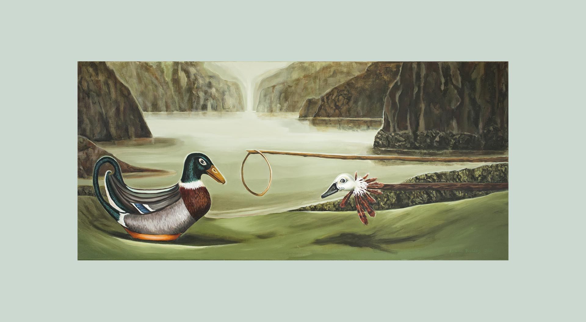 Fair Game in Paradise, 2011, oil on linen, w140 x h65cm, artist Joanna Fieldes